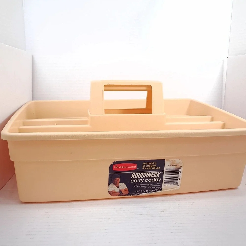 Vintage Rubbermaid 3154 Divided Storage Roughneck Carry Caddy toolbox USA almond